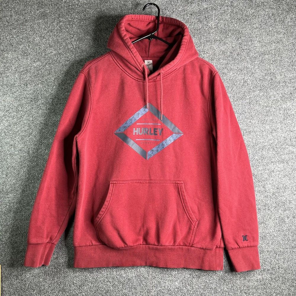 Hurley Hoodie Pullover Men's Medium Red Kangaroo Pockets Surf Skate Y2K
